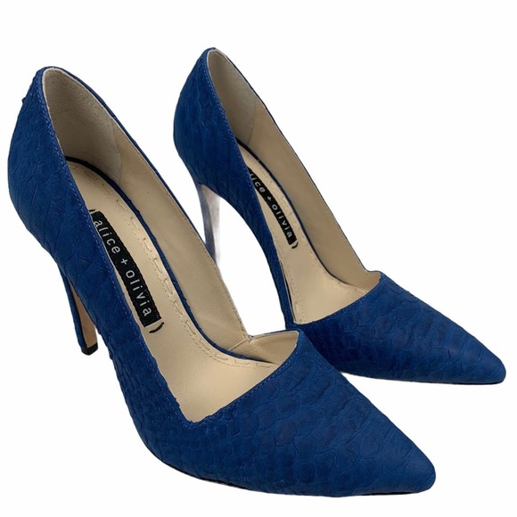 Alice + Olivia Shoes - Alice Olivia Size 6 Blue Pointed Toe Suede Leather Pumps Dina Whipstitch Brazil